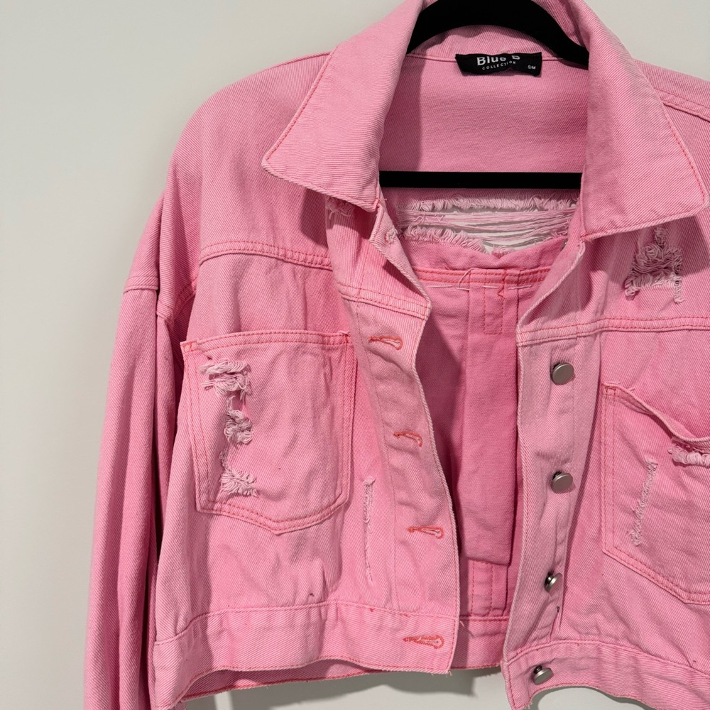 Pink Distressed Denim Jacket - Picture 5 of 7